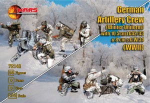 Mars Figures 1:72 MS72142 German Artillery Crew (winter uniform) with 10,5cm LG42/43 & 8cm s.G.W.34  WWII - NEU