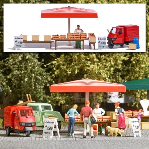 Busch H0 7913 Action Set Marktstand Erdbeeren